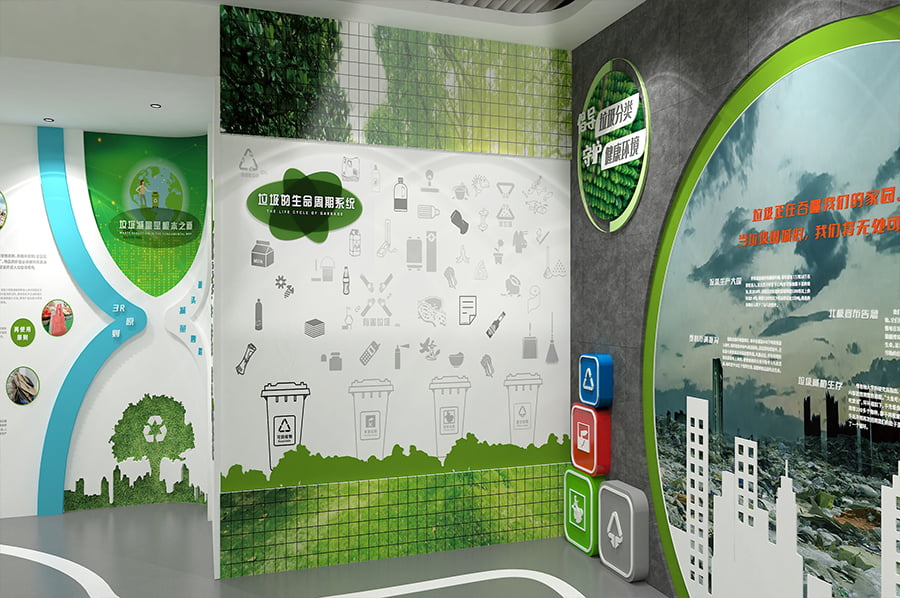 垃圾分类环保科普展厅设备,城市垃圾分类科普展览馆施工,景区环保科普展馆施工图