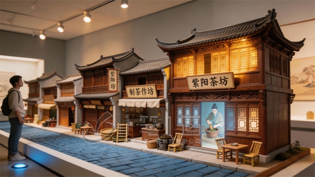 茶文化展厅体验馆效果图紫阳街全景数字沙盘